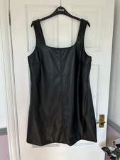 Ladies Sleeveless Black Faux Leather Party Mini Dress size 14 PU Pinafore Sexy