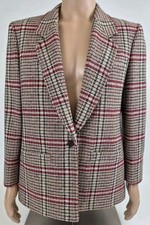 Pendleton 100 Virgin Wool Blazer Burgundy Tan Plaid USA Women s Size 16