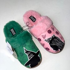 WICKED New 20 Girls XL Pink Green Slip On Fuzzy Faux Fur Slippers Box 79