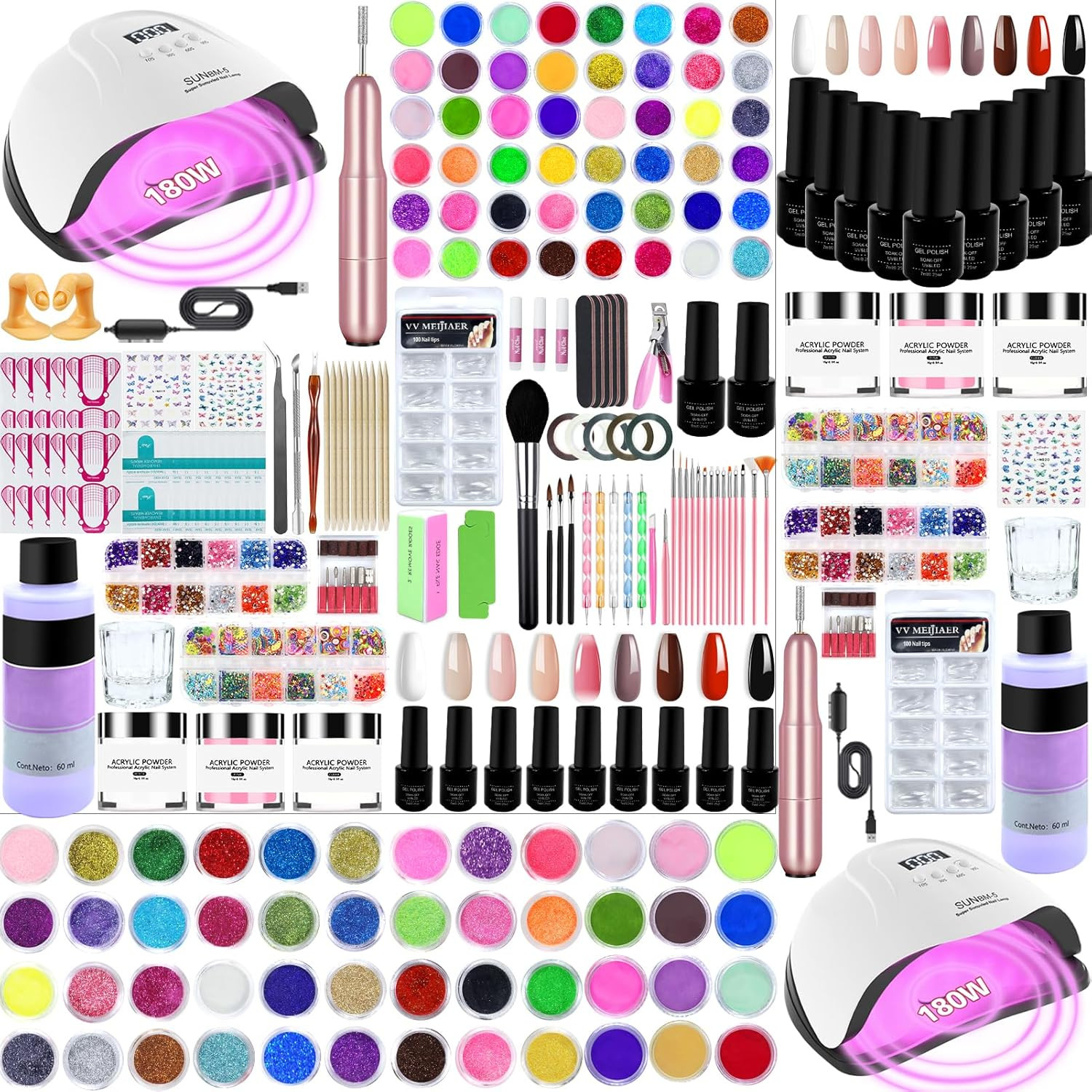 Kit Unghie Gel Completo-180 W Lampada Uv,Kit Ricostruzione Unghie Gel Completo C