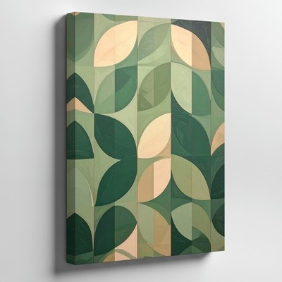 Wall Art Canvas a Geometric Stylized Pattern of Overlapping Leaf Shapes Fills