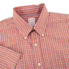Brooks Brothers 346 Non-Iron Plaid Button Down Shirt Orange Mens M