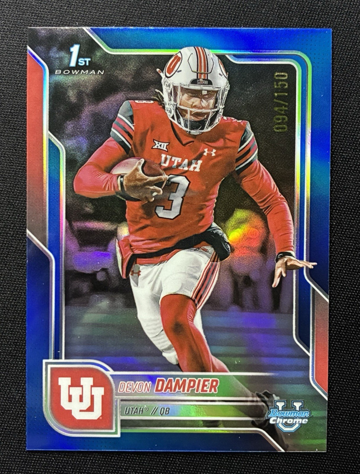 2025 Bowman Chrome U Blue Refractor Devon Dampier #3 94/150 Utah Utes