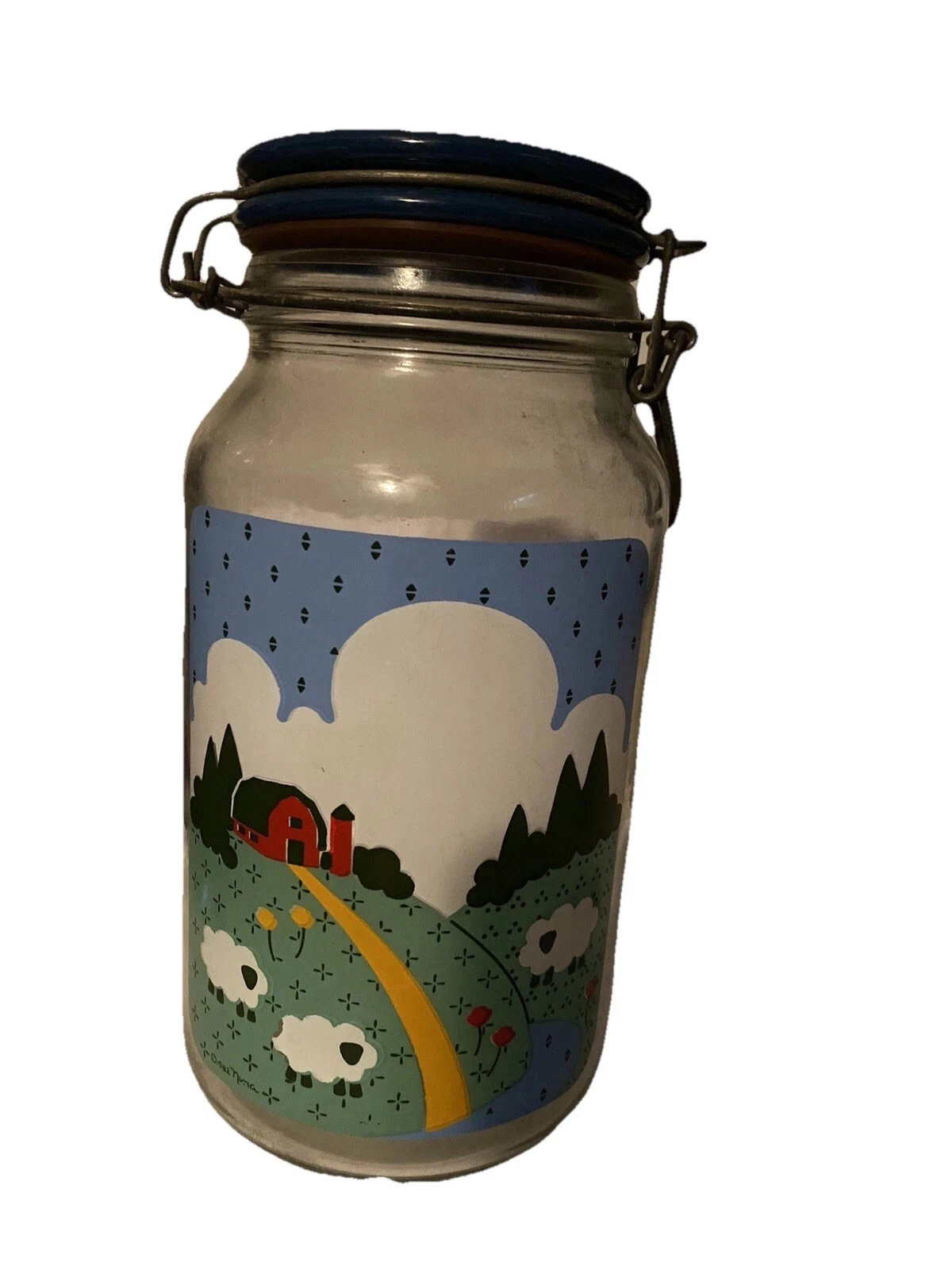Vintage Anchor Hocking 1982 Glass Canister Jar Hinge Lid Farmhouse Country Barn
