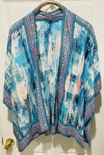 Tolani Collection Women's Open Front Wrap Kimono Medium Blue Floral