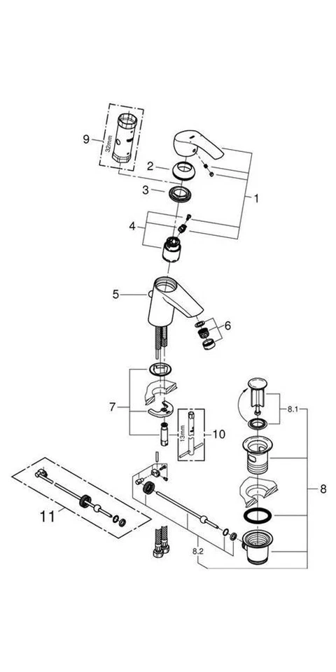 GROHE Waschtisch-Einhandhebelmischer Eurosmart Standard DN 15, S-Size, ZAG chrom - Bild 4 von 4