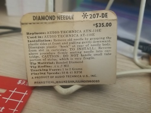 Pfanstiehl 207-DE Diamond Needle for Audio Technica Stereo/Mono, 33 & 45 RPM. - Picture 2 of 3