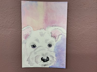Original Watercolor/Ink Whimsical Painting Of Dog, Schnauzer: by Lisa McClellan