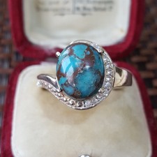 Egyptian Turquoise and Topaz Ring Sterling Silver Jewellery UK Size T 1/2 US 9.7