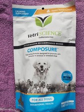 New VetriScience Composure/Calming For Pets 120 Chews Peanut Butter Exp 2/26