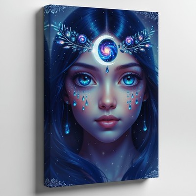 Close-up Portrait Of A Young Girl With Long, Flowing Dark Wall Art Canvas Print