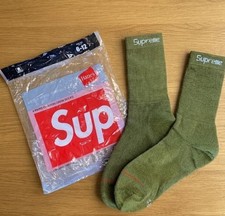 Supreme Hanes Crew Socks 4 Pairs Olive Green Size 6-12 Cushioned 2026