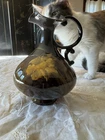Roseville Rozane Decorated Ewer, 828 Rich Brown, Yellow Flowers & Green Leaves