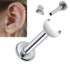16G MOON INTERNALLY THREADED STEEL LABRET TRAGUS HELIX EARRINGS Rook Daith Stud