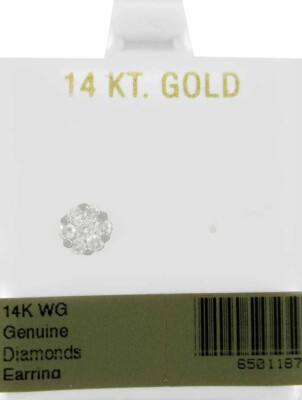 GENUINE DIAMOND STUD *Single* EARRING 10k WHITE GOLD - New With Tag