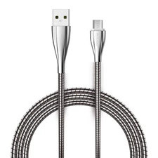 6ft Metal USB Cable MicroUSB Charger Cord Power Wire Long Sync for Cell Phones