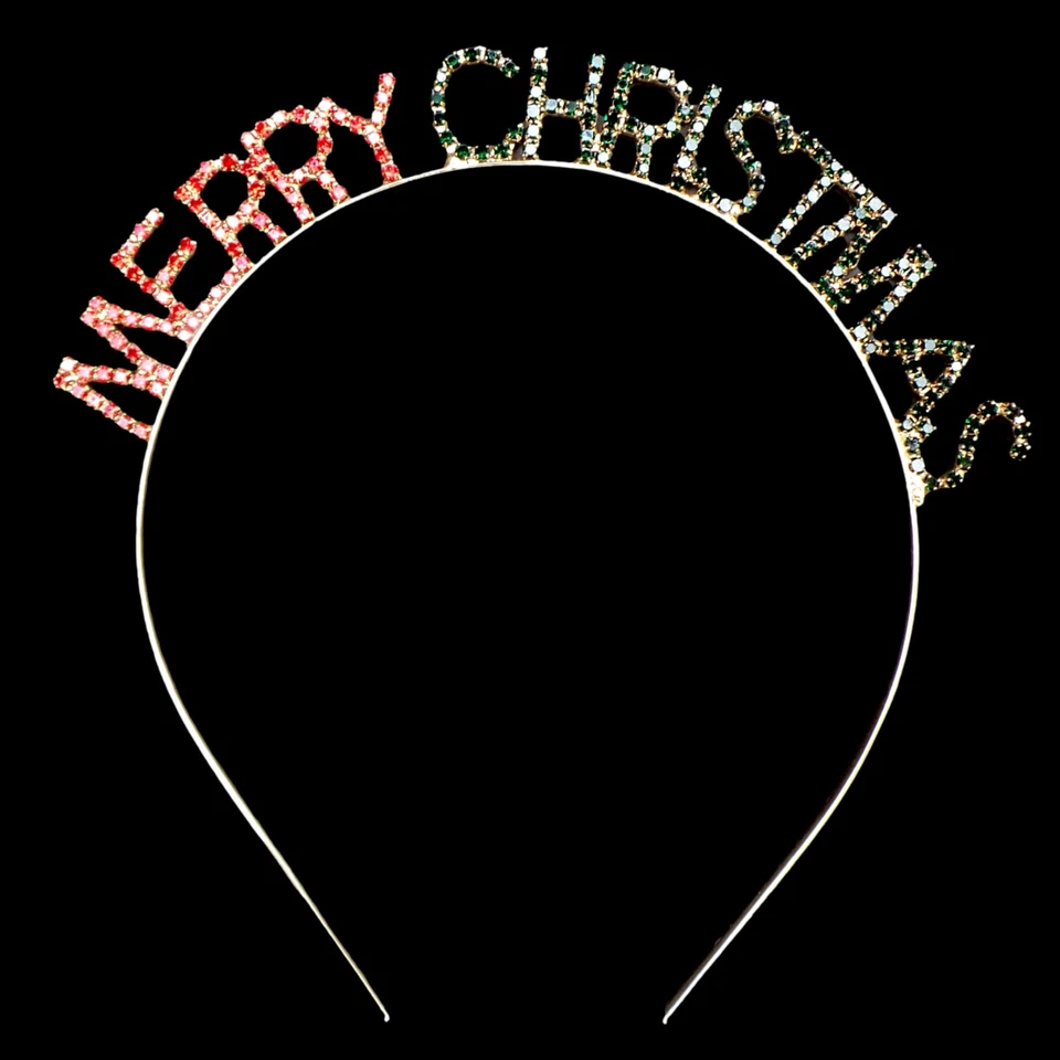 TIARA "FELIZ NAVIDAD" / MARCO DORADO / PIEDRAS SINTÉTICAS ROJO RUBÍ Y VERDE ESMERALDA Foto 4 de 4