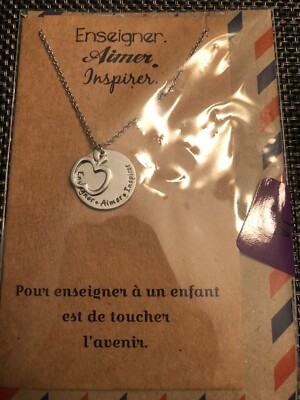 Quan Jewelry Enseigner, Aimer, Inspirer Silver Pendant Necklace~ French Teacher