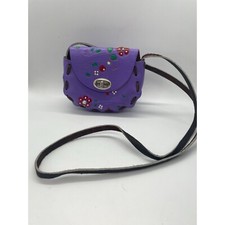 Purple Floral Hand Painted in Mexico Tooled Leather Mini Crossbody Purse