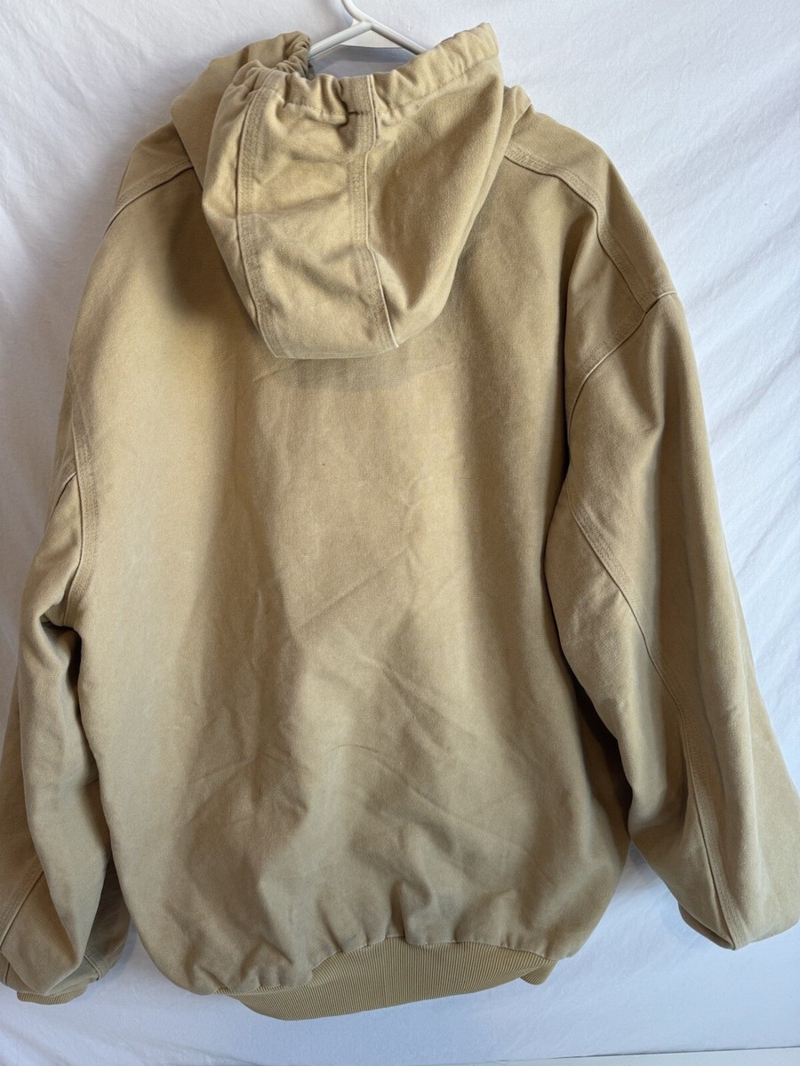 Carhartt Jacket Men's 3XL Khaki Tan Duck Canvas Lined Hooded Full