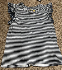 Ralph Lauren Polo Girls Size L 12-14 Cap Sleeve With Eyelet Detail