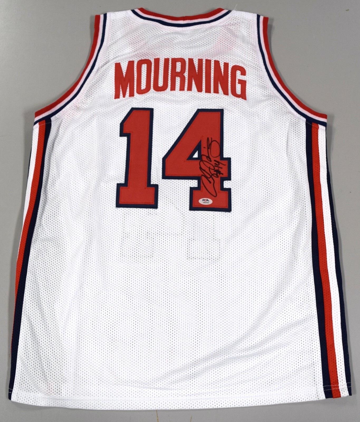 Alonzo Mourning Autographed Signed Team USA Custom Basketball White Jersey XL PSA COA 