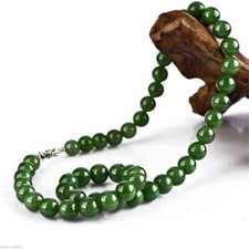 10MM exquisite Hetian Jade Green Jade Beads Necklace 18"