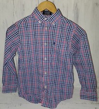 IZOD Blue Pink White Plaid Dress Shirt S 8 Small Boys S24
