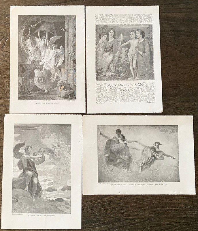 HEAVENLY ANGELS Spiritual Religious Antique Art Print Engravings c1890s Lot of 4