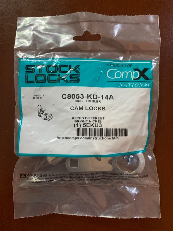 CompX NATIONAL C8053-KD-14A CAM LOCK (Bright Nickel Finish)