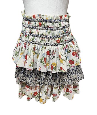 Current Air Floral Ruffle tiered metallic smocked mini Skirt size XS