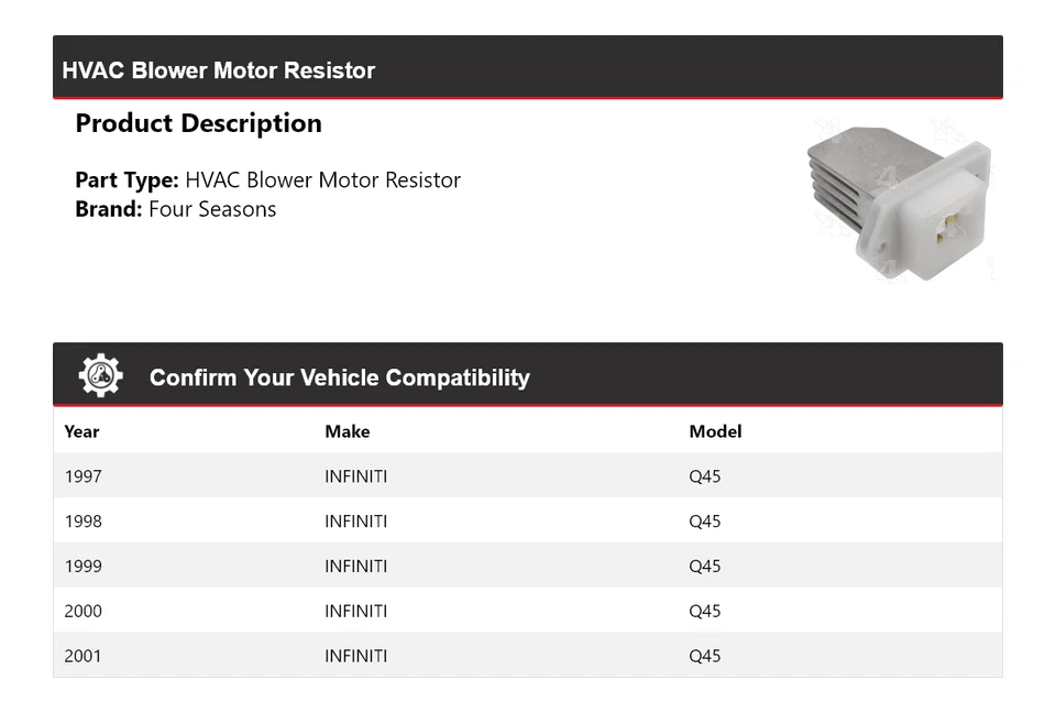 Resistencia de motor soplador de climatización Infiniti Q45 1997-2001 4 estaciones 1998 1999 2000 Foto 2 de 4