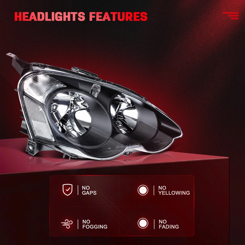 Headlights Assembly For 2002-2004 Acura RSX (DC5)Black Housing Left+Right Pair - Image 2 of 4