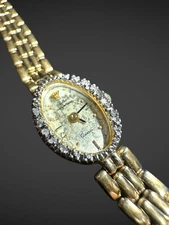 Vintage JULES JURGENSEN Women’s Diamond Bezel Patina Mother of Pearl Dial Watch