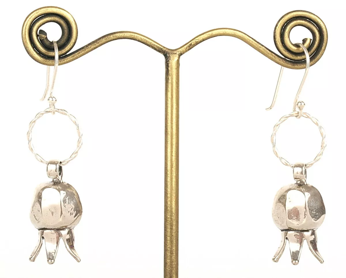Petite Handmade Sterling Silver Pomegranate Fruit Earrings Jewish
