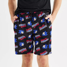 Men's Sonic the Hedgehog Fleece Lined Polyester Sleep Shorts Sega Large NEW