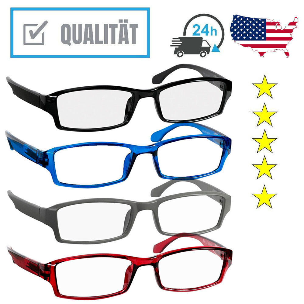 Reading Glasses Mens Womens Readers 4 PACK Square Frame Unisex Style Specs NEW-image