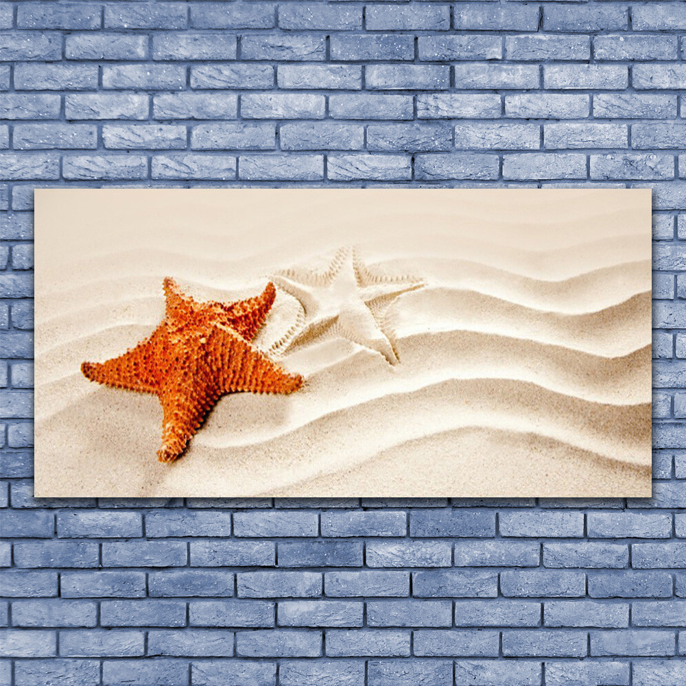 Impression sur verre 140x70 cm motif art sable étoile de mer pour décoration murale