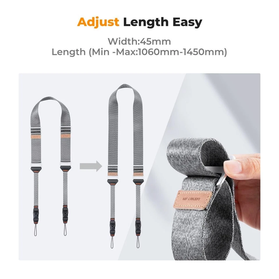 Correa de hombro ajustable para cámara K&F Concept 100-145 cm ancho-45 mm gris Foto 2 de 4