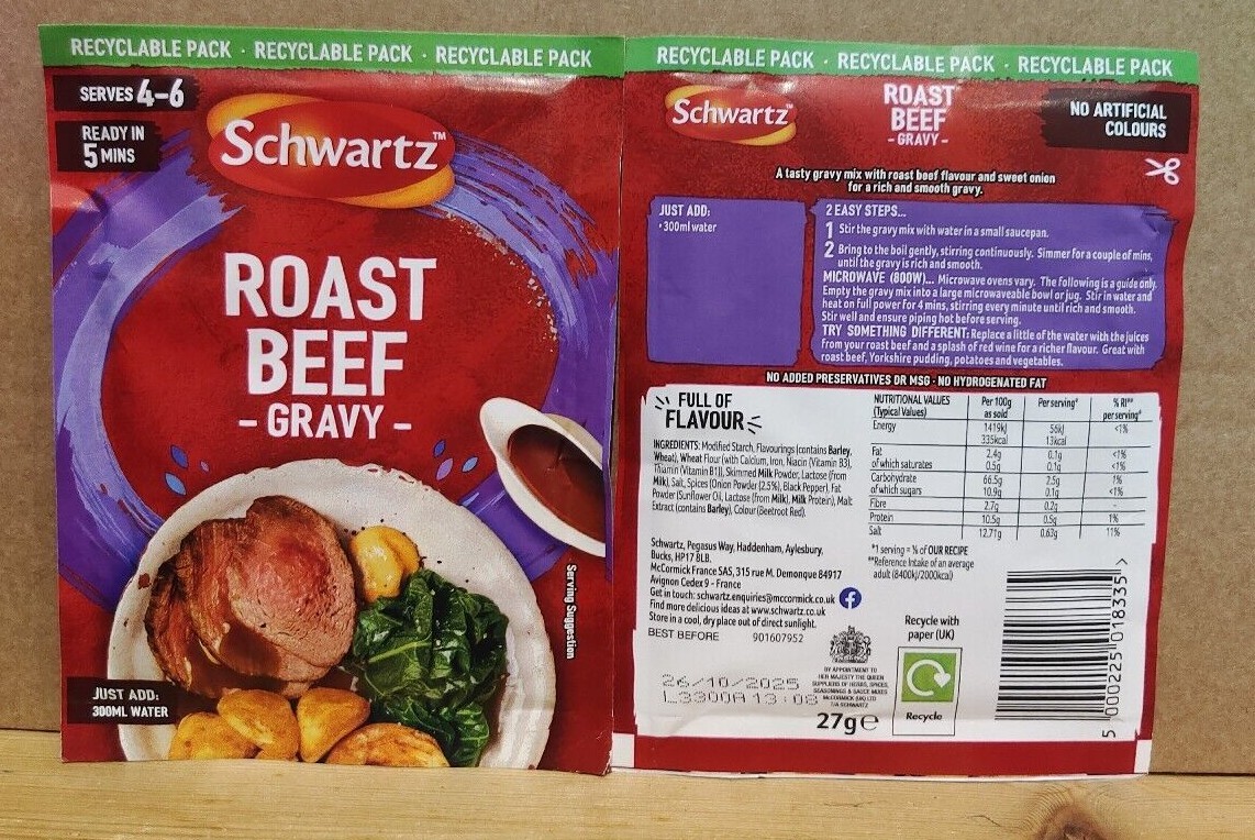Schwartz roast turkey gravy ,chicken gravy, beef gravy Mix etc 2 x 25G