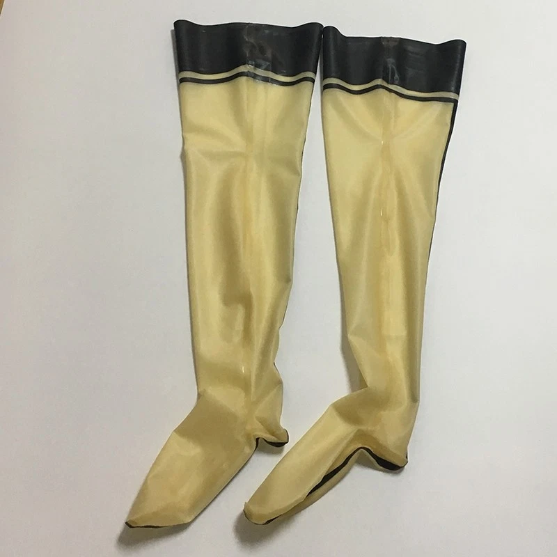 Medias de látex transparentes con ribete negro goma pierna larga calcetines ropa de club nocturno Foto 3 de 4