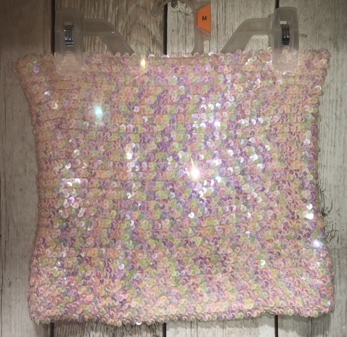 90’s Vintage Iridescent Pink Sequin Tube Top SUPER STRETCHY