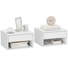 HOMCOM Floating Nightstands Set of 2, Bedside Table w/ Drawer and Open Shelf