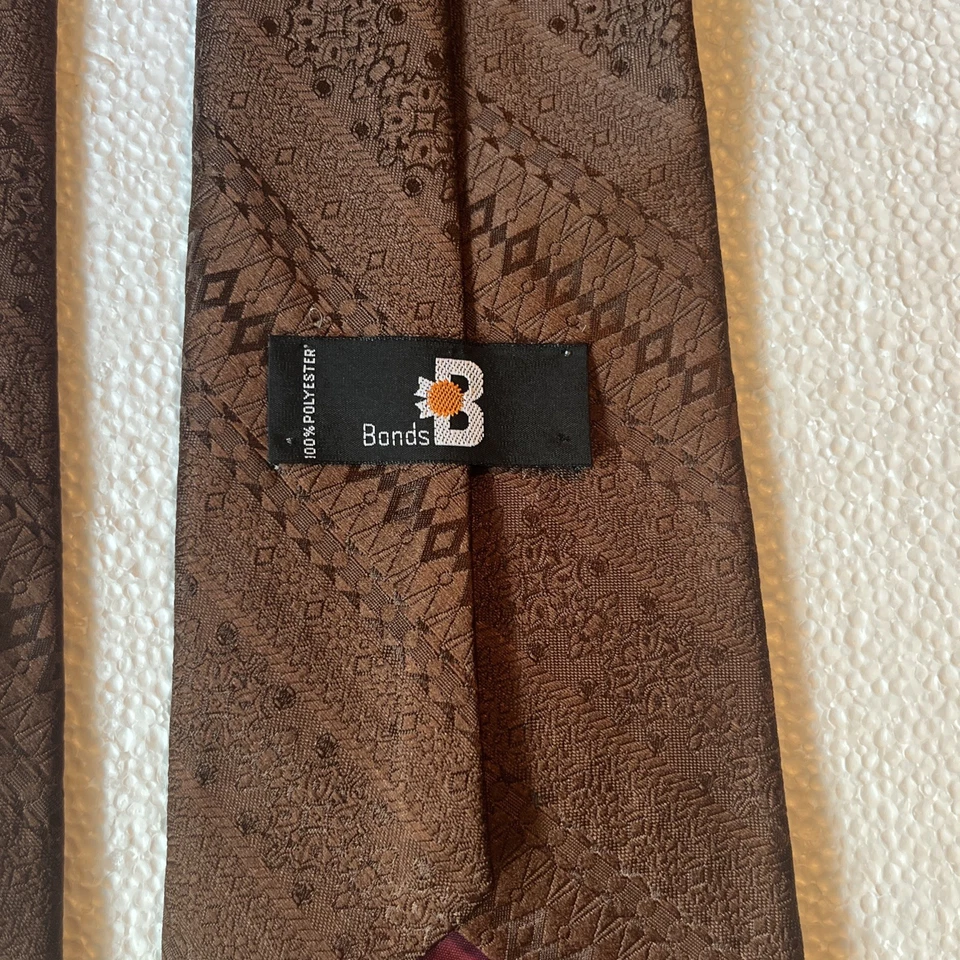 Corbata de vestir vintage para hombre marrón achicolate 4,5” ancha Bonds Bro 58” Foto 3 de 4