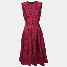 CH Carolina Herrera Pink Floral Embroidered Jacquard Midi Dress S