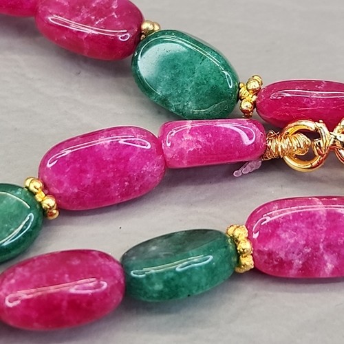 Stone Beaded Necklace Star Pendant Rhinestones Pink Quartz Green Aventurine 18" - Picture 7 of 17