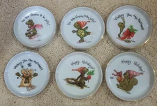 Vintage Suzy's Zoo Christmas Enesco China Small Dish/Coaster Set Of 6