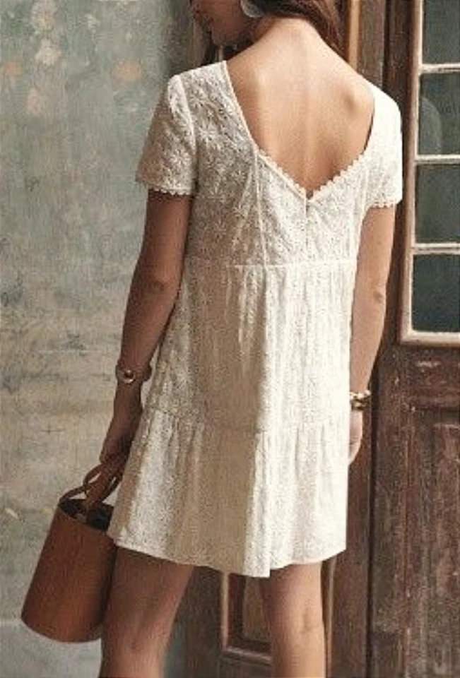 Mini vestido para mujer Sezane Bata Garance en encaje blanco crudo forrado talla 38 EE. UU. 6 Foto 2 de 4
