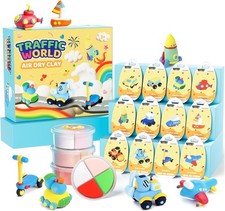 Air Dry Clay Kits for Kids 12 Boxes Traffic Model Magic Clay Sculpting Tools