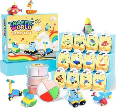 Air Dry Clay Kits for Kids 12 Boxes Traffic Model Magic Clay Sculpting Tools